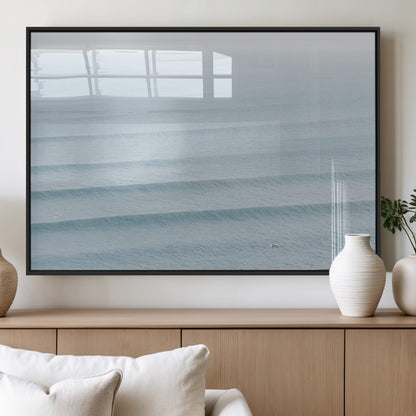 47814787-MGV-FP-36X24-3P_Black-Ocean Waves Wall Art Canvas Print, Framed Solo Surfer Art Picture Print, Wave Lines Perfect Minimalist Ocean Decor Artwork