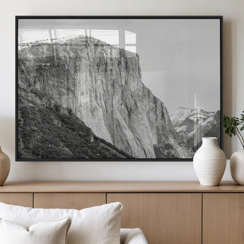 39393420-MGV-FP-36X24-3P_Black-El Capitan Wall Art Canvas Print, Framed Yosemite Cliff Art Picture Print, Monochrome Mountain Perfect Monochrome Sierra Decor