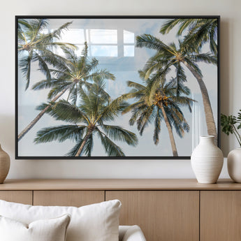87247012-MGV-FP-60X30-3P_Black-Skyward Palm Trees Wall Art Canvas Print, Framed Tropical Sky Art Picture Print, Coconut Palm Perfect Tropical Skyview Decor