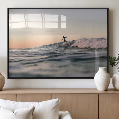 58502923-MGV-FP-36X24-3P_Black-Wave Rider Wall Art Canvas Print, Framed Ocean Wave Art Picture Print, Riding Surf Perfect Sunset Surf Decor Artwork