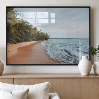 88125882-MGV-FP-60X30-3P_Black-Tropical Shoreline Wall Art Canvas Print, Framed Palm Trees Art Picture Print, Tropical Ocean Perfect Tropical Coastal Decor