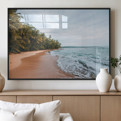 88125882-MGV-FP-60X30-3P_Black-Tropical Shoreline Wall Art Canvas Print, Framed Palm Trees Art Picture Print, Tropical Ocean Perfect Tropical Coastal Decor
