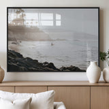 62501405-MGV-FP-36X24-3P_Black-Misty Beach Wall Art Canvas Print, Framed California Surfer Art Picture Print, Coastal Cliff Perfect Coastal Beach Decor Artwork