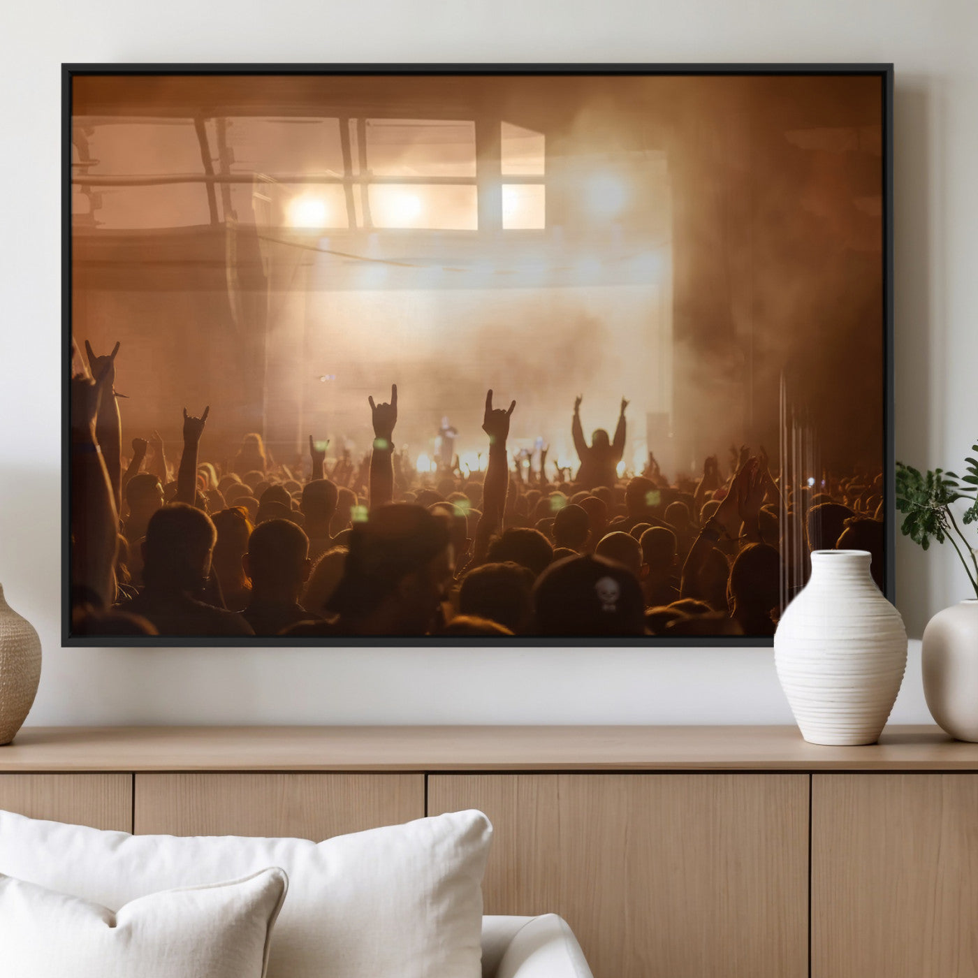 70848729-MGV-FP-60X30-3P_Black-Rock Concert Wall Art Canvas Print, Framed Music Crowd Art Picture Print, Stage Lights Perfect Industrial Urban Loft Decor Artwork