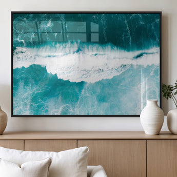 23828594-MGV-FP-60X30-3P_Black-Aerial Waves Wall Art Canvas Print, Framed Ocean Break Art Picture Print, Sea Foam Perfect Tropical Coastal Decor Artwork