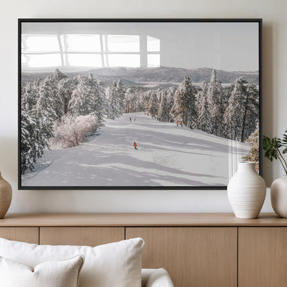 62119206-MGV-FP-60X30-3P_Black-Snowy Trail Wall Art Canvas Print, Framed Ski Slope Art Picture Print, Winter Pines Perfect Alpine Adventure Decor Artwork
