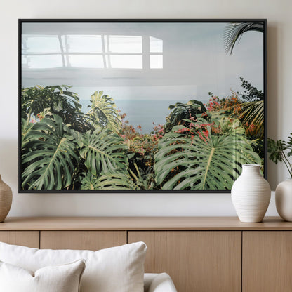 45700479-MGV-FP-60X30-3P_Black-Monstera Leaves Wall Art Canvas Print, Framed Tropical Ocean Art Picture Print, Tropical Foliage Perfect Tropical Coastal Jungle