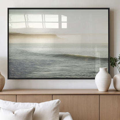 39310633-MGV-FP-60X30-3P_Black-Coastal Cliffs Wall Art Canvas Print, Framed Misty Ocean Art Picture Print, Morning Light Perfect Minimalistic Coastal Decor