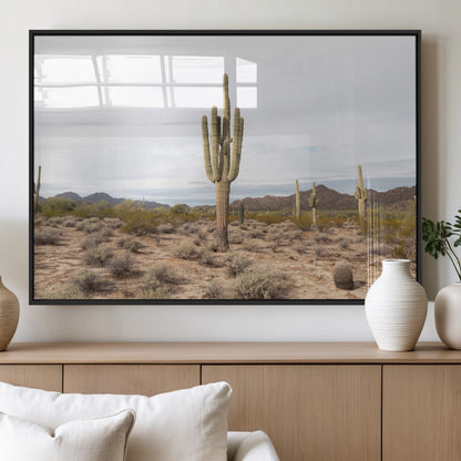 96147924-MGV-FP-36X24-3P_Black-Saguaro Cactus Wall Art Canvas Print, Framed Desert Cactus Art Picture Print, Earthy Desert Perfect Southwestern Boho Decor