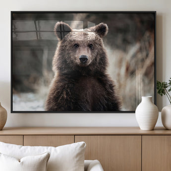 47112103-MGV-FP-60X30-3P_Black-Brown Bear Wall Art Canvas Print, Framed Forest Wildlife Art Picture Print, Woodland Bear Perfect Rustic Cabin Decor Artwork