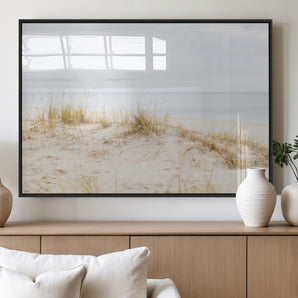 13146857-MGV-FP-60X30-3P_Black-Beach Dunes Wall Art Canvas Print, Framed Soft Horizon Art Picture Print, Coastal Grass Perfect Minimalist Coastal Decor Artwork
