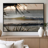 24896468-MGV-FP-36X24-3P_Black-Sunset Surf Wall Art Canvas Print, Framed Golden Waves Art Picture Print, Tropical Ocean Perfect Tropical Boho Decor Artwork