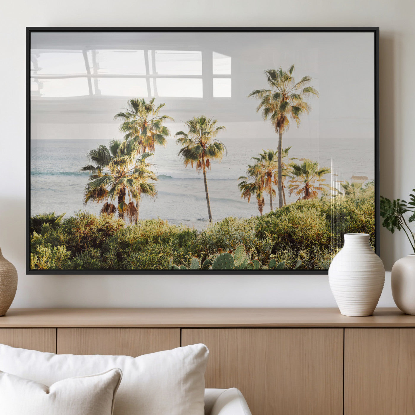 94707294-MGV-FP-36X24-3P_Black-California Coast Wall Art Canvas Print, Framed Palm Trees Art Picture Print, Coastal Landscape Perfect Coastal Minimalist Decor
