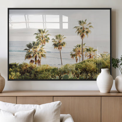 94707294-MGV-FP-36X24-3P_Black-California Coast Wall Art Canvas Print, Framed Palm Trees Art Picture Print, Coastal Landscape Perfect Coastal Minimalist Decor