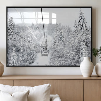 44705668-MGV-FP-36X24-3P_Black-Winter Forest Wall Art Canvas Print, Framed Snowy Forest Art Picture Print, Ski Lift Perfect Scandinavian Decor Artwork