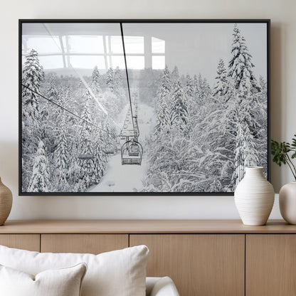 44705668-MGV-FP-36X24-3P_Black-Winter Forest Wall Art Canvas Print, Framed Snowy Forest Art Picture Print, Ski Lift Perfect Scandinavian Decor Artwork