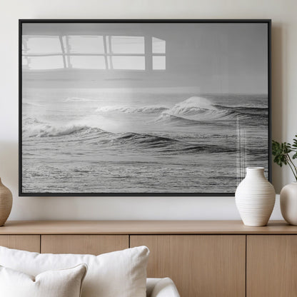 98634812-MGV-FP-36X24-3P_Black-Black and White Ocean Waves Wall Art – Minimalist Sea Canvas Print, Coastal Photography Decor for Living Room, Bedroom or Office
