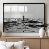 69541918-MGV-FP-60X30-3P_Black-Black White Ocean Wall Art Canvas Print, Framed Moody Seascape Art Picture Print, Surfer Sign Perfect Moody Minimalist Decor