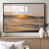 16973771-MGV-FP-60X30-3P_Black-Calm Water Wall Art Canvas Print, Framed Sunset Waves Art Picture Print, Coastal Warmth Perfect Warm Minimalist Decor Artwork
