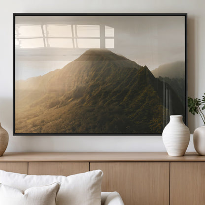 42338636-MGV-FP-60X30-3P_Black-Golden Mountain Wall Art Canvas Print, Framed Misty Summit Art Picture Print, Rugged Landscape Perfect Moody Wilderness Decor