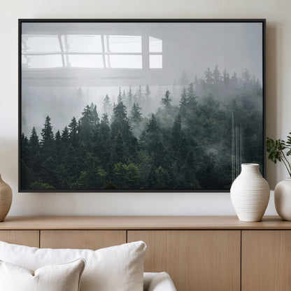 84146572-MGV-FP-60X30-3P_Black-Foggy Pine Trees Wall Art Canvas Print, Framed Forest Nature Art Picture Print, Evergreen Forest Perfect Scandinavian Minimalist