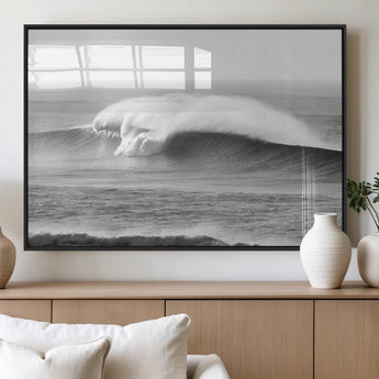 42544082-MGV-FP-36X24-3P_Black-Monochrome Seascape Wall Art Canvas Print, Framed Surf Wave Art Picture Print, Minimalist Ocean Perfect Moody Coastal Decor