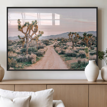 12540952-MGV-FP-60X30-3P_Black-Joshua Tree Park Wall Art Canvas Print, Framed Desert Road Art Picture Print, Sunset Drive Perfect Southwestern Boho Decor Artwork