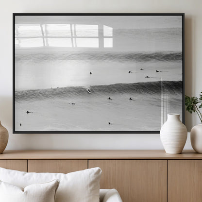 54291445-MGV-FP-36X24-3P_Black-Black White Ocean Wall Art Canvas Print, Framed Coastal Sport Art Picture Print, Ocean Culture Perfect Minimalist Coastal Decor