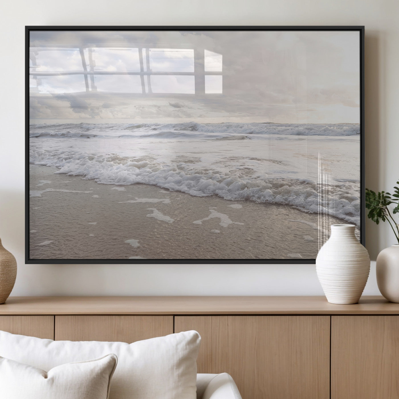 70596264-MGV-FP-36X24-3P_Black-Ocean Waves Wall Art Canvas Print, Framed Coastal Shoreline Art Picture Print, Sea Foam Perfect Coastal Minimalist Decor Artwork