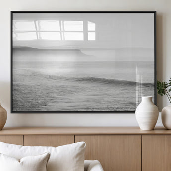 60635783-MGV-FP-60X30-3P_Black-Black White Seascape Wall Art Canvas Print, Framed Ocean Waves Art Picture Print, Misty Coastal Perfect Minimalist Coastal Decor