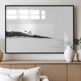 29611516-MGV-FP-36X24-3P_Black-Black White Beach Wall Art Canvas Print, Framed Palm Trees Art Picture Print, Monochrome Tropical Perfect Minimalist Coastal Decor