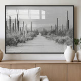 35537313-MGV-FP-60X30-3P_Black-Monochrome Desert Wall Art Canvas Print, Framed Cactus Path Art Picture Print, Southwestern Landscape Perfect Southwestern