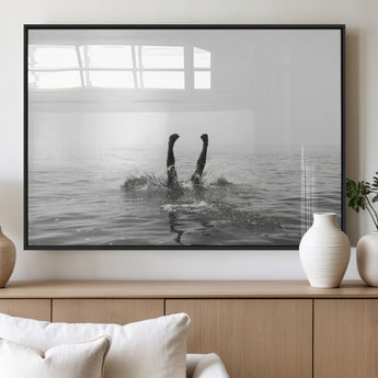 26667396-MGV-FP-60X30-3P_Black-Black White Ocean Wall Art Canvas Print, Framed Monochrome Water Art Picture Print, Diving into Water Perfect Minimalist Aquatic
