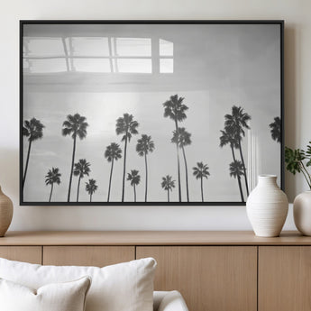 62298277-MGV-FP-60X30-3P_Black-Monochrome Palms Wall Art Canvas Print, Framed Minimalist Trees Art Picture Print, Silhouetted Palms Perfect Tropical Minimalist