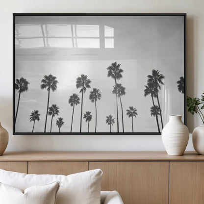 62298277-MGV-FP-60X30-3P_Black-Monochrome Palms Wall Art Canvas Print, Framed Minimalist Trees Art Picture Print, Silhouetted Palms Perfect Tropical Minimalist