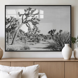 88164251-MGV-FP-60X30-3P_Black-Joshua Tree Wall Art Canvas Print, Framed Desert Path Art Picture Print, Monochrome Desert Perfect Minimalist Desert Decor Artwork