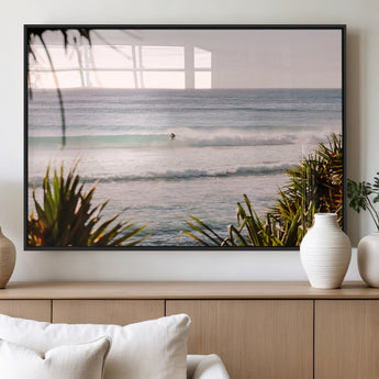 23287092-MGV-FP-60X30-3P_Black-Ocean Surfer Wall Art Canvas Print, Framed Coastal Surf Art Picture Print, Tropical Beach Perfect Tropical Coastal Decor Artwork