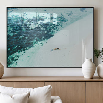 33764764-MGV-FP-60X30-3P_Black-Minimal Beach Wall Art Canvas Print, Framed Ocean Swimming Art Picture Print, Clear Ocean Perfect Minimal Coastal Decor Artwork