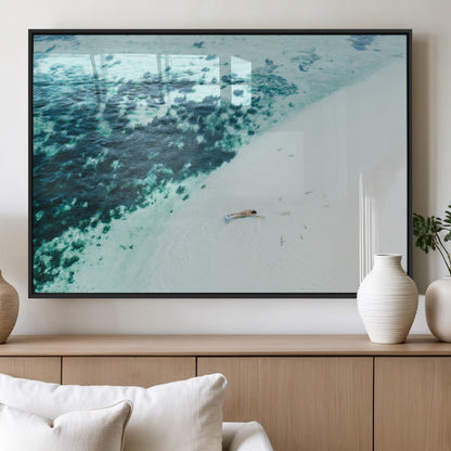 33764764-MGV-FP-60X30-3P_Black-Minimal Beach Wall Art Canvas Print, Framed Ocean Swimming Art Picture Print, Clear Ocean Perfect Minimal Coastal Decor Artwork