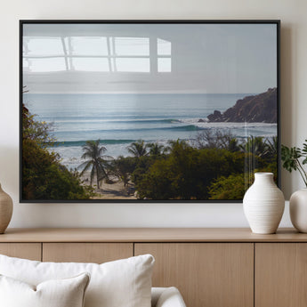 88336640-MGV-FP-60X30-3P_Black-Tropical Beach Scene Wall Art Canvas Print, Framed Coastal Photography Art Picture Print, Ocean Horizon Art Perfect Coastal Boho