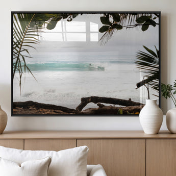 50382104-MGV-FP-60X30-3P_Black-Tropical Surf Wall Art Canvas Print, Framed Palm Tree View Art Picture Print, Beach House Art Perfect Boho Coastal Decor Artwork