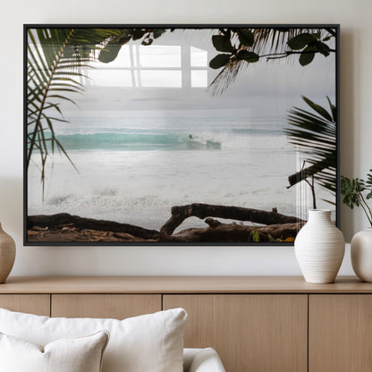 50382104-MGV-FP-60X30-3P_Black-Tropical Surf Wall Art Canvas Print, Framed Palm Tree View Art Picture Print, Beach House Art Perfect Boho Coastal Decor Artwork