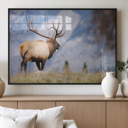 26365841-MGV-FP-36X24-3P_Black-Mountain Elk Art Wall Art Canvas Print, Framed Rustic Wildlife Print Art Picture Print, Lodge Style Decor Perfect Rustic Lodge