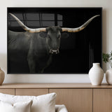 99448328-MGV-FP-36X24-3P_Black-Longhorn Cattle Wall Art Canvas Print, Framed Texas Ranch Art Picture Print, Western Cow Perfect Farmhouse Decor Artwork
