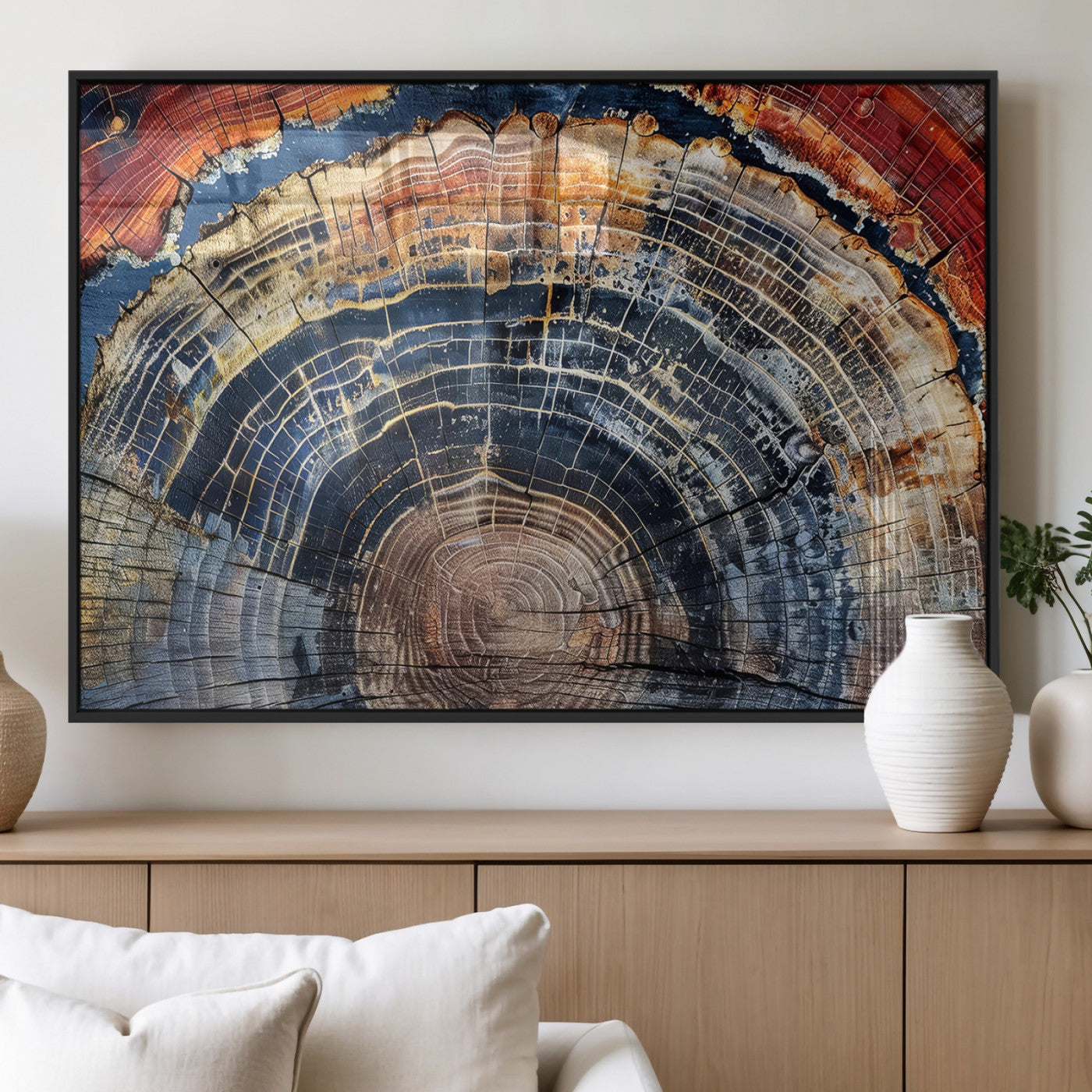 38987581-MGV-FP-60X30-3P_Black-Tree Ring Art Wall Art Canvas Print, Framed Rustic Wall Decor Art Picture Print, Nature Grain Print Perfect Modern Rustic Decor