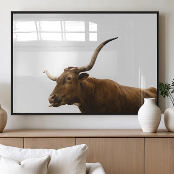 62566114-MGV-FP-60X30-3P_Black-Longhorn Cow Art Wall Art Canvas Print, Framed Rustic Animal Decor Art Picture Print, Texas Bull Photo Perfect Rustic Farmhouse