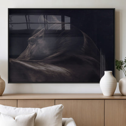 67026880-MGV-FP-60X30-3P_Black-Black Horse Portrait Wall Art Canvas Print, Framed Moody Horse Decor Art Picture Print, Equestrian Wall Style Perfect Masculine