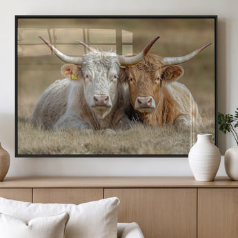 53388593-MGV-FP-60X30-3P_Black-Cow Photography Wall Art Canvas Print, Framed Rustic Animal Decor Art Picture Print, Texas Cow Pair Perfect Western Farmhouse