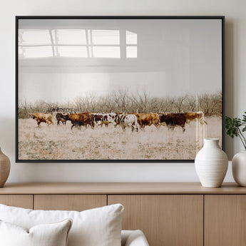 12454132-MGV-FP-36X24-3P_Black-Cow Herd Photography Wall Art Canvas Print, Framed Rustic Farmhouse Decor Art Picture Print, Western Ranch Style Perfect Rustic