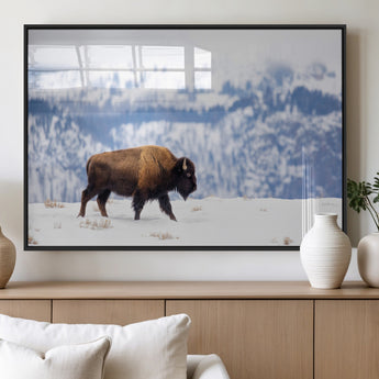 58512275-MGV-FP-36X24-3P_Black-Cowboy Aesthetic Wall Art Canvas Print, Framed Neutral Animal Theme Art Picture Print, Bison Ranch Style Perfect Rustic Western
